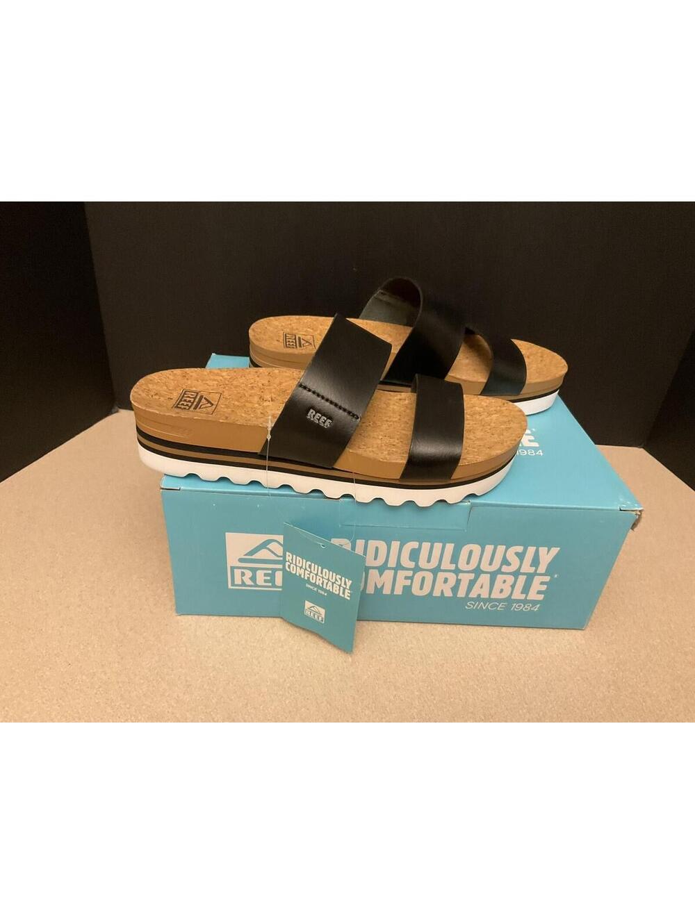 New! Womens Reef Cushion Vista Hi Black Slip-on Sandals. Size 8. Nice Sandals!